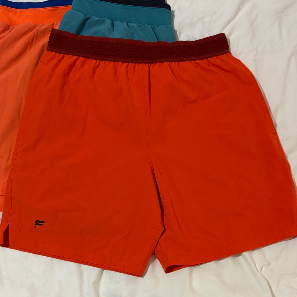 Fabletics Men's Athletic Shorts set combo 3 - Orange, Teal, Red - Picture 2 of 12